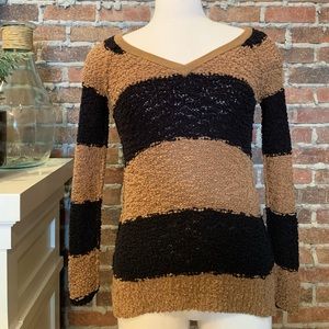 Sanctuary Stripped Fuzzy V-Neck Sweater